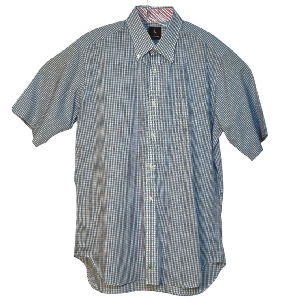 Tailorbyrd Short Sleeve Cotton Shirt Blue‎ Checkered Button Down Casual XL